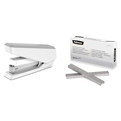 Fellowes Jam Free Stapler, 25 Sheet Capacity - LX850 Easy-Press Full Strip Antibacterial Manual Stapler – Uses Both 24/6mm and 26/6mm Staples – Includes a Box of 5000 26/6mm Full Strip Staples