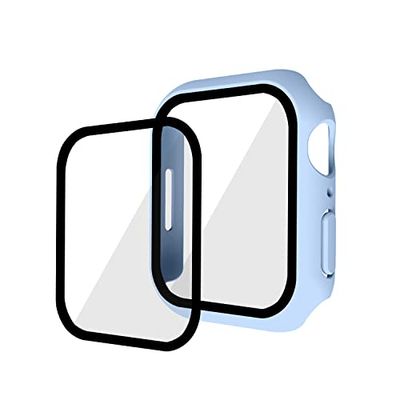 Compatibile con custodia per orologio iwatch7, custodia protettiva iwatch7, custodia in pellicola temperata PC+ e pellicola uno, custodia protettiva da 45 mm, colore: blu cielo