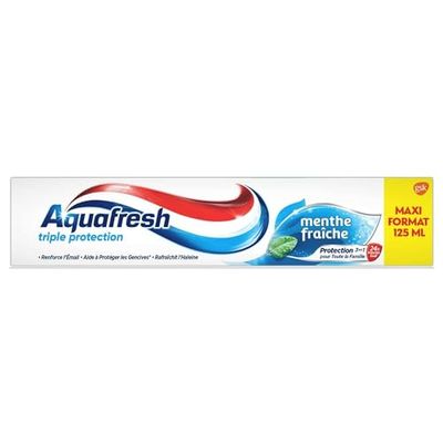 Aquafresh Dentifrice Triple Protection Menthe Fraîche, Pour Des Dents Fortes et Une Haleine Fraiche, Maxi Format 125ml