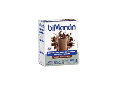 biManán - Batido de Chocolate, Batidos Sustitutivos de Comidas para Adelgazar, Bajos en Calorías, Ayudan a Perder y Controlar el Peso, con Proteínas, Vitaminas y Minerales - 6 x 50 g: 300 g