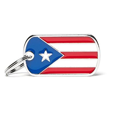 MyFamily Hond Medaille Gemaakt In Italië, Puerto Rico Vlag, Hondenplaat, Emaille Metaal, Flags Collectie, 40x22 mm