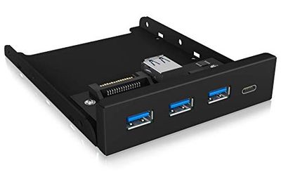 ICY BOX USB 3.0 Face Avant, 1x USB-C, 3X USB-A, 3, 5 Pouces Interne, métal, Noir