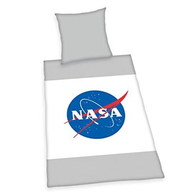 NASA sängkläder barn, örngott ca 70 x 90 cm, påslakan ca 140 x 200 cm, med lättgående dragkedja, 100% bomull, Renforcé