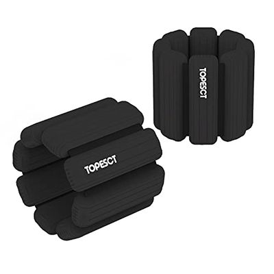 TOPESCT Set di 2 pesi da polso regolabili (0,5 kg ciascuno) | Braccialetto indossabile per polso e caviglia per yoga, danza, sbarra, pilates, cardio, aerobica, camminata (0,5 kg/ciascuno, nero)