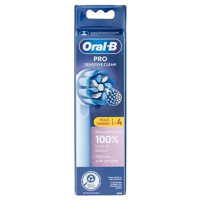 Oral-B Sensitive Clean Têtes de brosse à dents électrique, lot de 4 têtes de rechange, nettoie les zones sensibles et enflammées, élimine jusqu'à 100% de plaque en plus