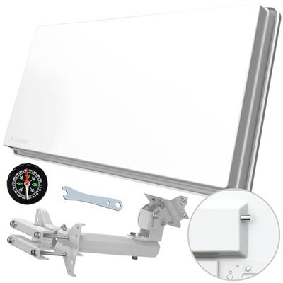 STRONG SlimSat SA 61 Single satelliet platte antenne, geïntegreerde LNB, SAT, voor 1 deelnemer, inclusief houder, antenne, satellietkom, wit