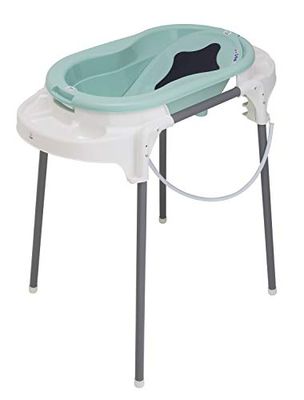 Rotho Babydesign TOP Estación de Baño, Con bañera para bebés, Soporte de baño, Inserto de baño y Manguera de derenaje, 0-12 Meses, Swedish Green (Verde), 21042 0266 01