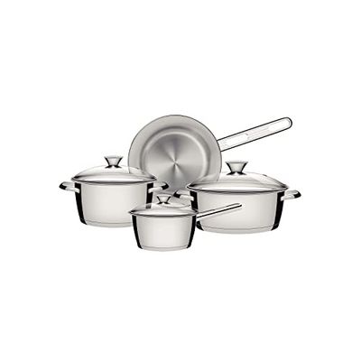 Tramontina 4-pc Stainless Steel Cookware Set | Dishwasher-Safe Pans with Glass Lids | Induction-Ready | Saucepan, Frying Pan and Casseroles