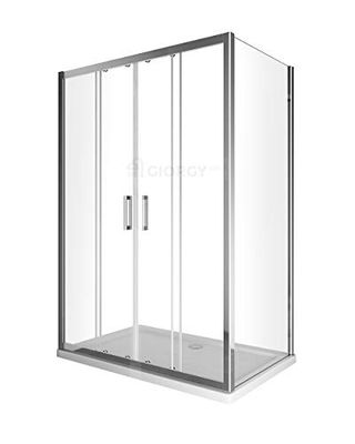 CAMBIO VASCA PORTA DOCCIA 4 ANTE SCORREVOLE CON 1 PARETE FISSA LATERALE APERTURA CENTRALE SCORREVOLE CRISTALLO 6 MM TEMPERATO CHIUSURA CALAMITA PROFILO CROMO SQUADRATO (178-183, PARETE FISSA DA 70)
