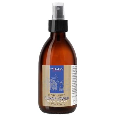 Lotion Tonique Peau Sensible, Contour des Yeux - Eau de Bleuet Bio, Anti Cernes-Poches, 100% Naturel et Vegan, Décongestionnant et Astringent, Hydrolat de Bleuet, 250 ml