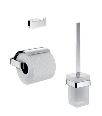 Emco 059800100 Loft WC Ensemble d'accessoires pièces avec Crochet Serviettes, Porte-Papier avec Couvercle, kit de Brosse de Toilette 3 en 1 Parfait pour Chaque Salle de Bain, Chrom