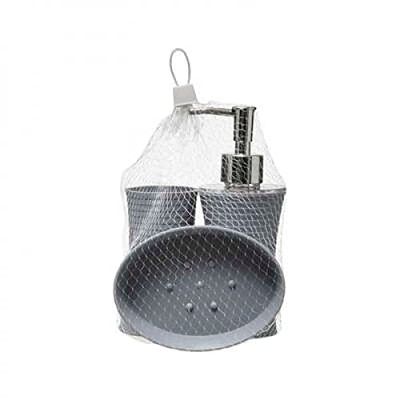 FIVE Set de 3 accesorios PS Raya gris jabon, Dispensador 8,3x7,13x18,5 cm. Vaso 7,12x7,12x11,63 cm. Jabonera 13,3x9,8x3,62 cm. / Dispensador: capacidad 200 ml