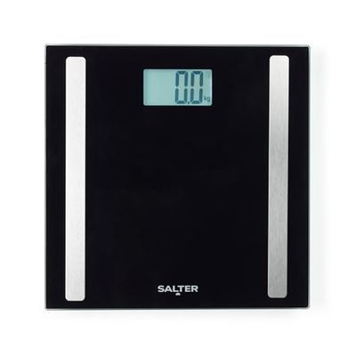 Salter Smart skala – personlig kroppsviktskala, 180 kg kapacitet, 17 kroppsmätningar, Salter hälsoapp, kroppsmassa/vatten, muskel/benmassa, BMI och BMR, 8 användarminne, bakgrundsbelyst skärm, svart,