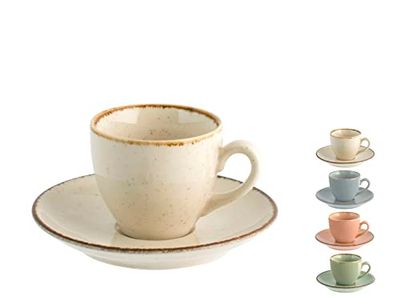 H&H Pearl Set 4 Tazze da Te', Colori Assortiti, Porcellana, con Piattino, cc200