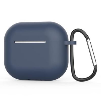 Coque de Protection en Silicone pour AirPods 3 - pour AirPods 3 - avec LED Avant Visible - Chargement sans Fil - Compatible avec AirPods 3 2021 (Mousqueton, Bleu Minuit)