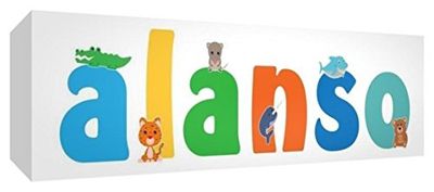 Little Helper Toile pour Nursery avec panneau avant, motif personnalisable avec nom Alanso 15 x 42 x 4 cm multicolore