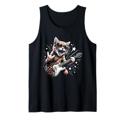 Funny Rock Cat Playing Guitar Rock and Roll Cat Kitten Lover Canotta