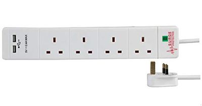 Pro Elec PEL00096 4 Gang 2 USB Surge Protected Extension Lead, 1 m, White