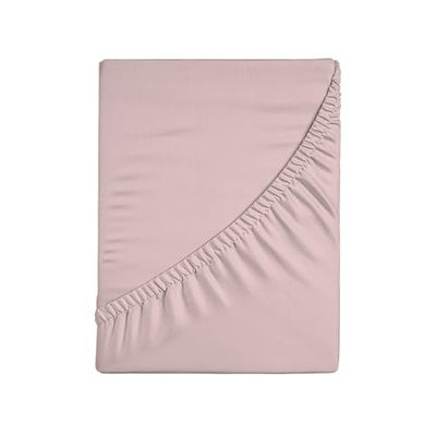 Sábana Bajera Ajustable para Cama Individual, sábana Bajera con Esquinas de Color Liso, elástica en los 4 Lados, 100% Jersey de algodón, 80/90 x 190/200 cm, Rosa