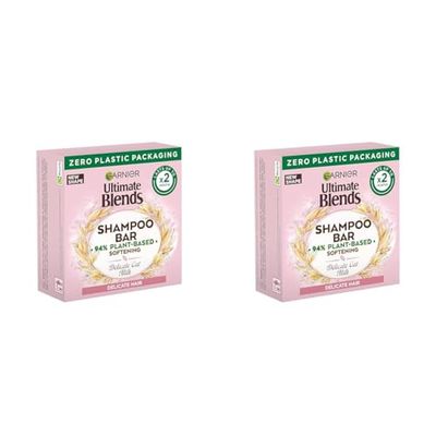Garnier Ultimate Blends Delicate Oat Softening Shampoo Bar for Sensitive Scalp and Fragile Hair, Clear, 60 g (Pack of 2)