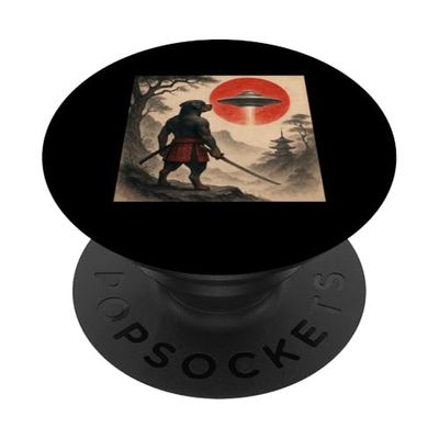 Rottweiler Samurai UFO Vintage Japonés Ukiyo-e Perro Amante PopSockets PopGrip Adhesivo