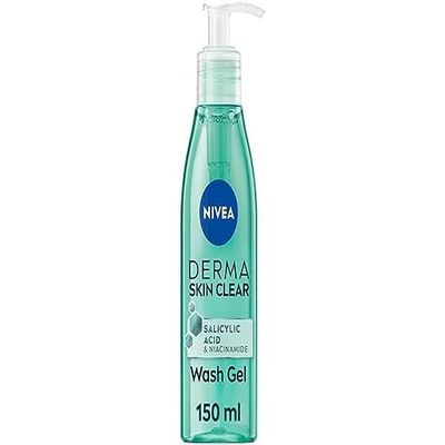 NIVEA Derma Skin Clear Wash Gel (200 ml), Gel detergente viso detergente profondo, Lavaggio viso acido salicilico arricchito con niacinamide per pulire i pori e rimuovere le impurità