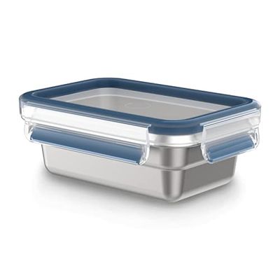 Emsa N11503 Clip & Close Contenitore salvafreschezza in acciaio inox, rettangolare, capacità: 0,5 l, sostenibile, in acciaio inox leggero, a prova di perdite, resistente al gelo, lavabile in