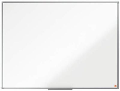 Nobo Lavagna Bianca Non-Magnetica in Melamina, 1200 x 900 mm, Cornice in Alluminio, Sistema di Montaggio ad Angolo, Incl. Vaschetta Porta Accessori, Gamma Essence, Bianco, 1915271