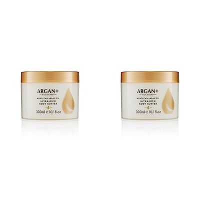 Argan+ Ultra Rich Body Butter, Moroccan Argan Oil Vegan Moisturising Body Cream, 300ml (Pack of 2)
