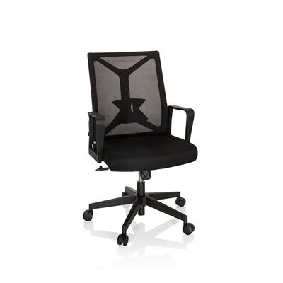 hjh OFFICE 810030 Enco krzesło biurowe z materiałem/siatką, czarne składane oparcie, krzesło obrotowe z podpórką pod lędźwi