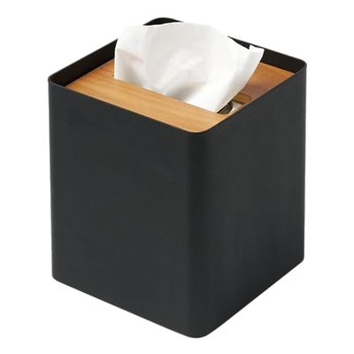 Yamazaki 5179 RIN Tissue Case Square, black, Steel/Wood, 13 x 13 x 15.5 cm