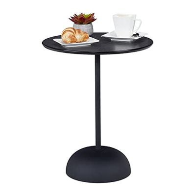 Relaxdays bijzettafel, rond tafeltje, HxD: 48.5 x 40 cm, metaal & MDF, moderne koffietafel voor woonkamer, zwart