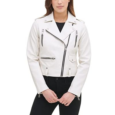 Levi's Women's Faux Leather Contemporary Motorcycle Jacket (Standard and Plus), Oyster, S