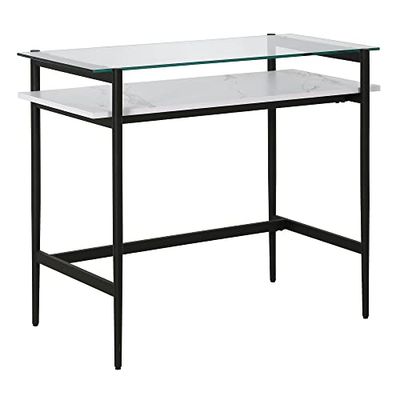 Henn&Hart Home Office, zwart/Faux White Stone, 36" Wide