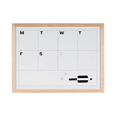 Bi-Office Lavagna Planner Settimanale, Lavagna Magnetica e Cancellabile a Secco, Cornice In Legno Pino, 120 x 90cm