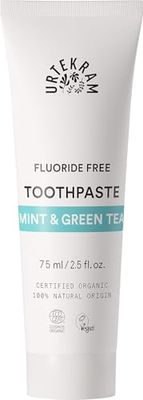 Urtekram - Dentífrico de Menta y Té Verde Bio, Sin Flúor, 75 ml, El embalaje puede variar
