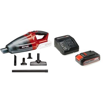 Einhell Aspirateur à main sans fil TE-VC 18 Li Solo -Système Power X-Change (Livré avec accessoires (Buse, buse à rainures...) avec Chargeur et Batterie 2,5Ah