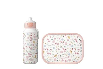 Mepal 107410165243 Campus – Blommor och fjärilar – Drickflaska och lunchlåda med Bento-inlägg – Perfekt för skola och fritid – Diskmaskinssäker, ABS