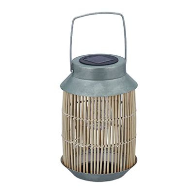 Relaxdays Lampada Solare per Ambienti Esterni, Lanterna con Catena di Luci a LED, Giardino e Balcone, Marrone Argento