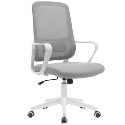 BAKAJI Ergonomiczne krzesło biurkowe z obrotowymi kółkami, odporne na zarysowania, oddychające oparcie z tkaniny i podparcie lędźwiowe, fotel biurowy z regulacją wysokości gazu 98-108 cm (szary i