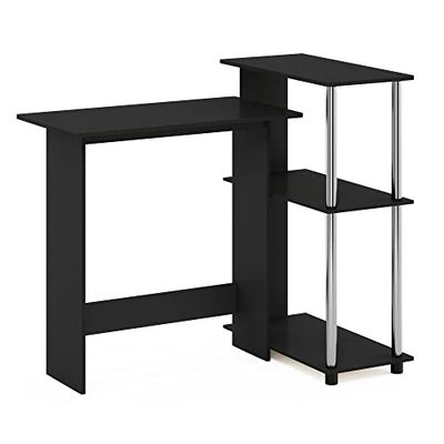 Furinno Hoekcomputerbureau met boekenplank, bewerkt hout, Americano/roestvrij staal, 59,99 (D) x 96,9 (B) x 84,99 (H) cm