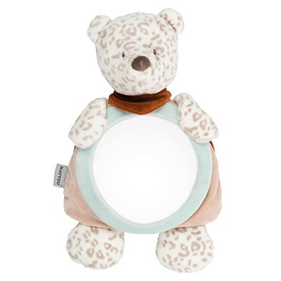 Nattou Jungo Achterbankspiegel, sneeuwluipaard met klittenbandsluiting, 34 cm, veganistisch, Boris & Jungo, beige
