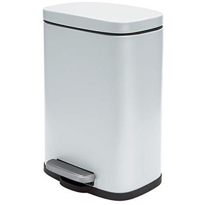 Spirella - Poubelle à Pédale En Acier AKIRA - Design Moderne Rectangulaire avec Revêtement Anti-Traces - Fermeture Lente et Silencieuse - Blanc Mat - 12L