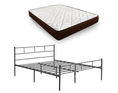 HOGAR24 ES - Metalen frame met poten, bedframe en hoofdeinde + visco-elastisch matras Dream Flex 15, afmetingen: 135 x 190 cm