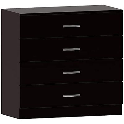 Vida Designs Home Discount preto peito de gavetas, 4 gavetas com alças de metal e corredores, único Anti-Bowing gaveta suporte, quarto rico móveis de armazenamento