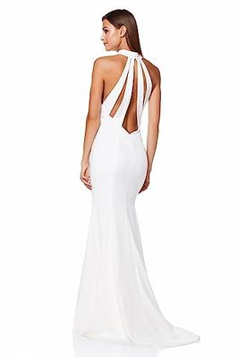 Cecily Halter Neck Maxi Dress with Back Strap Detail, Ivory, EU 44