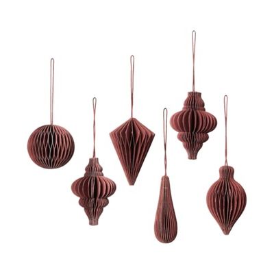 Broste Decorative Christmas Mix Paper Pendants Set of 6 Ready Folded in Box Size 5 x 7 cm Colour Pompeian Red