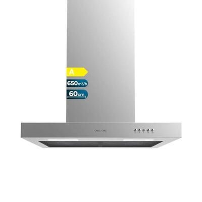 Cecotec Campana Extractora 60 cm Tipo T Bolero Flux TM 606500 Inox A. Motor 165W, Acabado Inox, Succión 650m3/h, Control Mecánico, 3 Niveles de Potencia, Luz y Filtro de Carbono