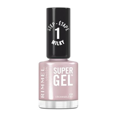Rimmel Super Gel, 110 Cream & Blend, Long-Lasting Nail Polish, Milky Finish, Easy Application, Gel-like Manicure, Chip Resistant, Clean Formula, 12ml