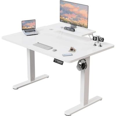 JUMMICO Bureau électrique réglable en Hauteur avec Support d'écran - 140 x 60 cm - Blanc